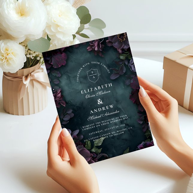 Convites Casamento Floral Moody Dark (Criador carregado)