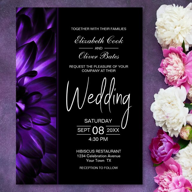 Convites Casamento Floral Moody Purple (Criador carregado)