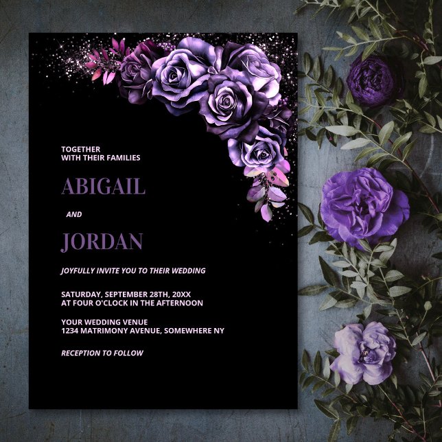Convites Casamento Floral Moody Purple (Criador carregado)