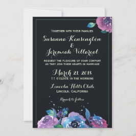 Convites Casamento Floral Moody Purple Azul Profundo