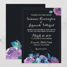 Convites Casamento Floral Moody Purple Azul Profundo