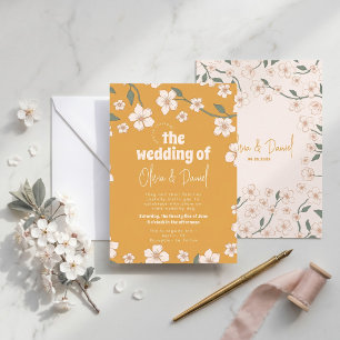 Convites Casamento Floral Mostarda Groovy