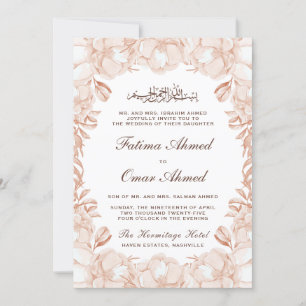 Convites Casamento Floral Muçulmano Islâmico de Pêssego Ele