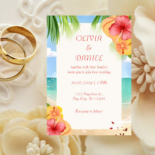 Convites Casamento Floral na Praia da Ilha Tropical