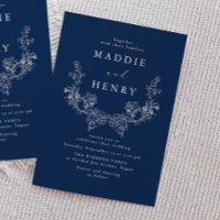 Casamento Floral Naval Arte Minimalista Azul Elega