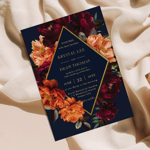 Convites Casamento Floral Naval Laranja Queimada Borgonha T