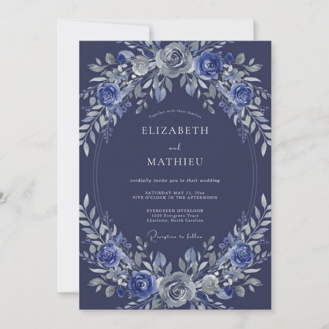 Convites Casamento Floral Naval Romance Etéreo (Frente)