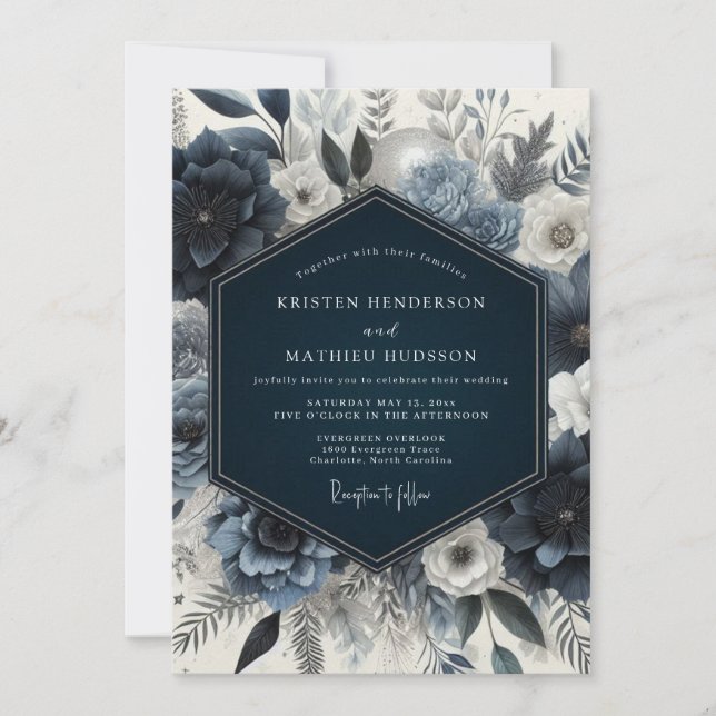 Convites Casamento Floral Naval Temperamental (Frente)