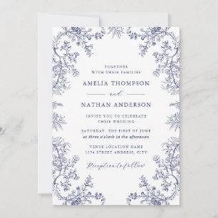 Convites Casamento Floral Naval Vintage Elegante
