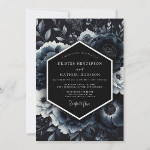Convites Casamento Floral Navy Moody