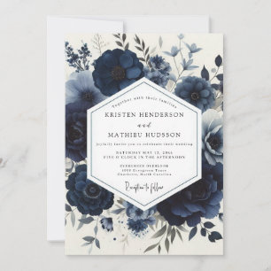 Convites Casamento Floral Navy Moody