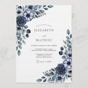 Convites Casamento Floral Navy Moody