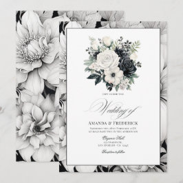 Convites Casamento Floral Negro e Branco