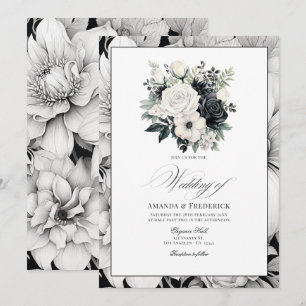 Convites Casamento Floral Negro e Branco