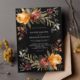 Convites Casamento Floral Negro Elegante