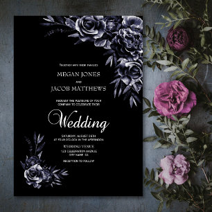 Convites Casamento Floral Negro Elegante