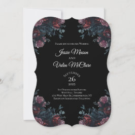 Convites Casamento Floral Negro Elegante Negro Gótico