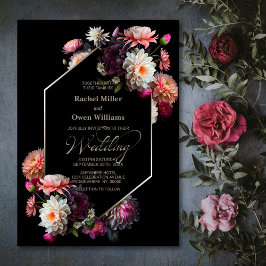 Convites Casamento Floral Negro Geométrico