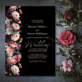 Convites Casamento Floral Negro Moderno
