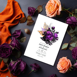 Convites Casamento Floral Negro, Roxo e Laranja