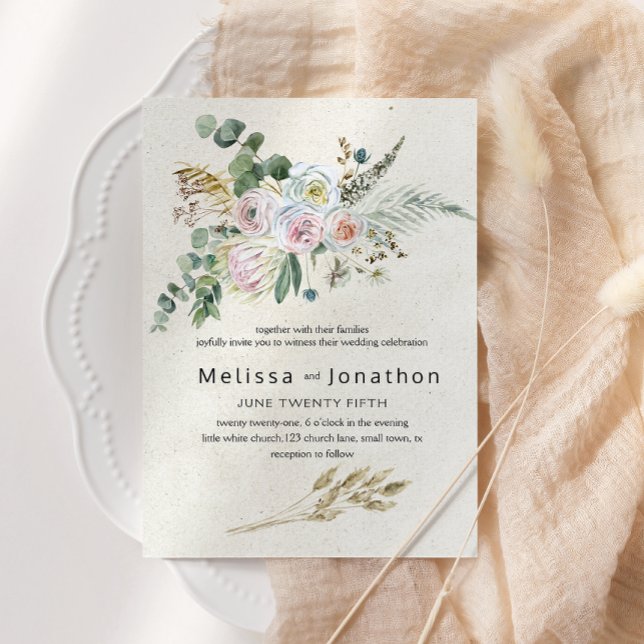 Convites Casamento Floral Neutral Pastel Boho (Criador carregado)