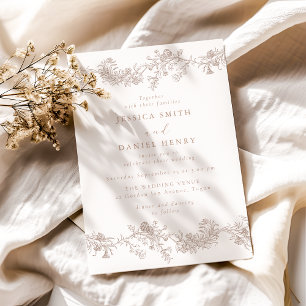 Convites Casamento Floral Neutro Clássico Vintage