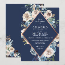 Casamento Floral Neutro Dourado Rosa Azul-marinho