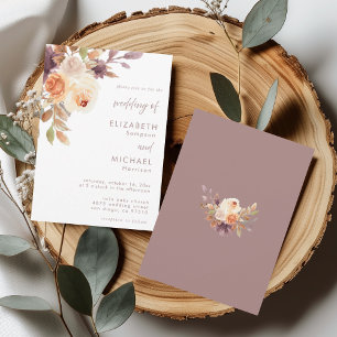 Convites Casamento Floral Neutro Elegante Dusty Rosa