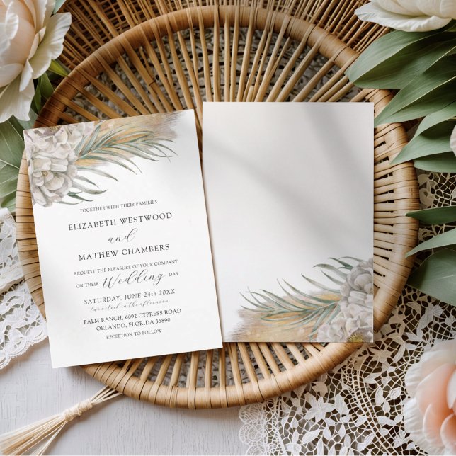 Convites Casamento Floral Neutro & Grama Pampas Boho (Criador carregado)