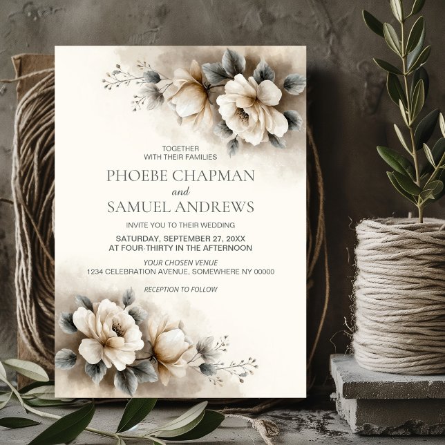 Convites Casamento Floral Neutro Rústico (Criador carregado)