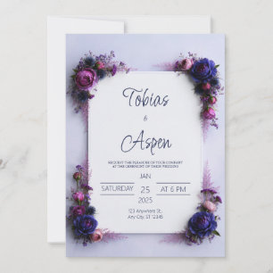 Convites Casamento Floral no Canto com Bege Índigo
