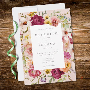 Convites Casamento Floral no Jardim com Romântico Burgundy