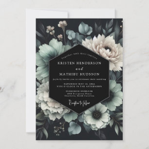 Convites Casamento Floral Noir Slate Teal