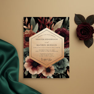 Convites Casamento Floral Noturno Borgonha