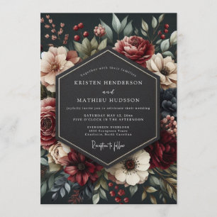 Convites Casamento Floral Noturno Borgonha