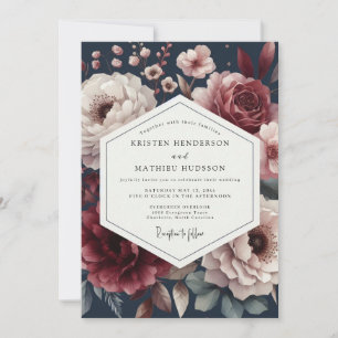 Convites Casamento Floral Noturno Borgonha Mal-humorado