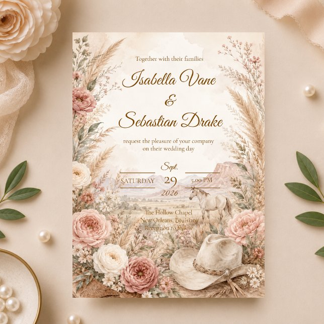 Convites Casamento Floral Ocidental Romântico (Criador carregado)