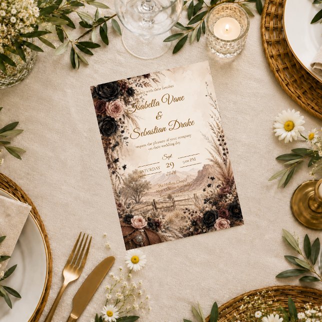 Convites Casamento Floral Ocidental Temperamental (Criador carregado)