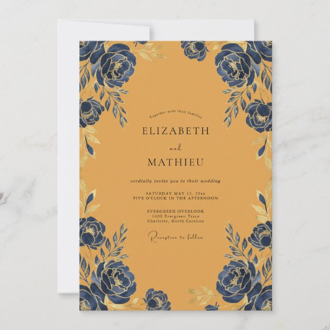 Convites Casamento Floral Ocre Grosseiro (Frente)
