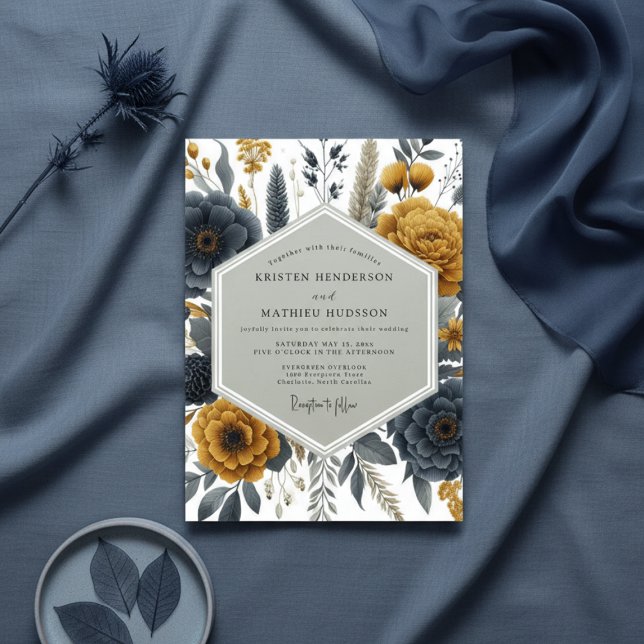 Convites Casamento Floral Ocre na Floresta (Criador carregado)