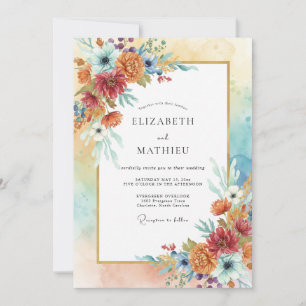 Convites Casamento Floral Ocre Pintado à Mão