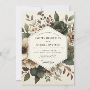 Convites Casamento Floral Oliva Antigo