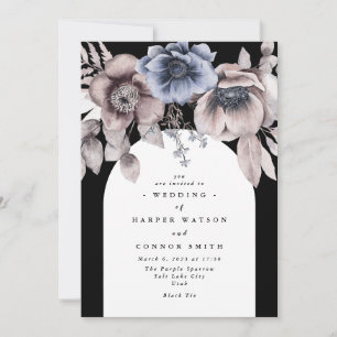 Convites Casamento Floral Onyx de inverno, Noite Negra