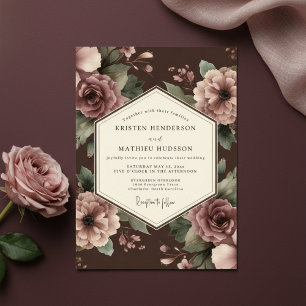 Convites Casamento Floral Opulento de Tonalidade Ameixa Pro