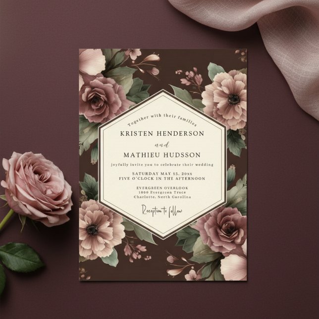 Convites Casamento Floral Opulento de Tonalidade Ameixa Pro (Criador carregado)