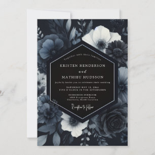 Convites Casamento Floral Opulento Nocturno Naval