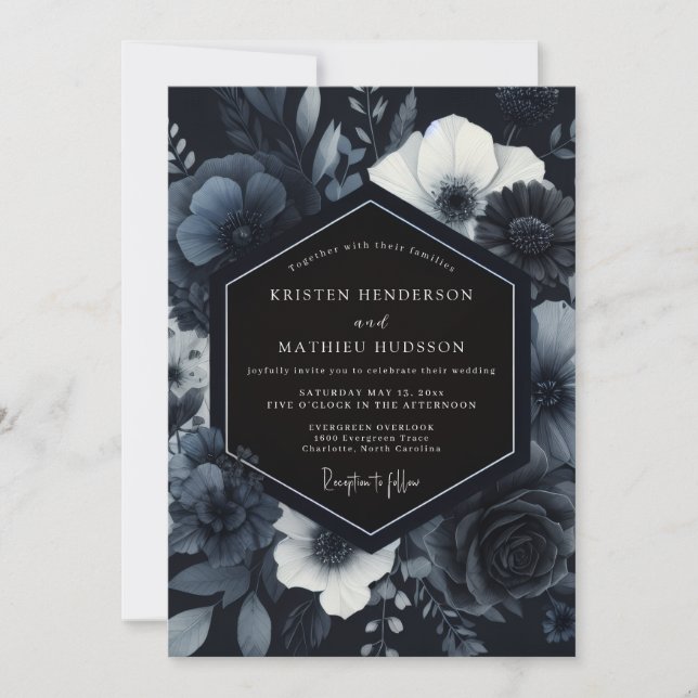 Convites Casamento Floral Opulento Nocturno Naval (Frente)