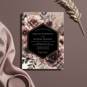 Convites Casamento Floral Opulento Rosa Empoeirado Mal-humo