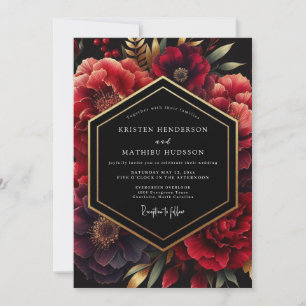 Convites Casamento Floral Opulento Vermelho Intenso