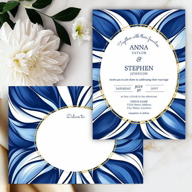 Convites Casamento Floral Orgânico de Bliss Azul (Blue bliss organic floral invitation front and envelope front.)
